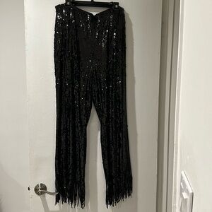 H&M Black Sequin Pants w/ Elastic Waist - Size L